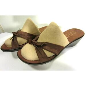 Copper Brown VEGAN Faux Suede ITALY Hampton Wedge Slides Sandals US 8.5 EU 39